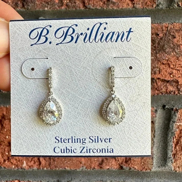 B.Brilliant 925 Sterling Silver Dangle Earrings NWT - Picture 3 of 7